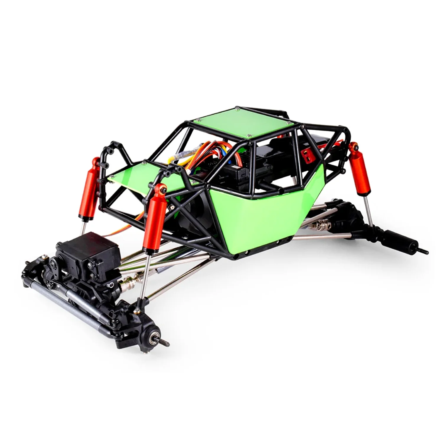 Crawler RC 1/10 4x4 Tout-Terrain en action, soulevant des éclaboussures dans une flaque de boue.