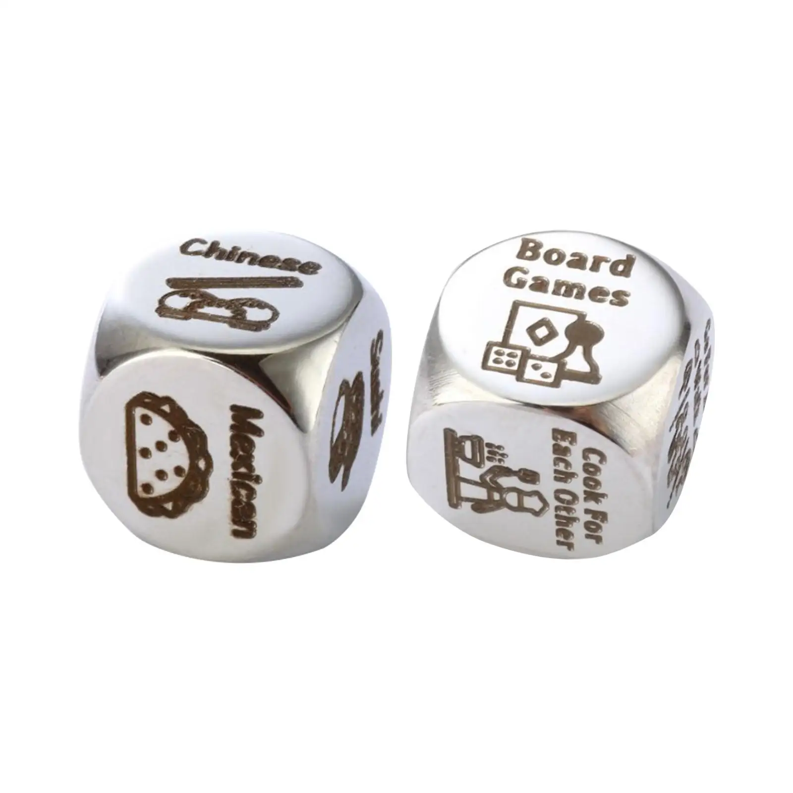 2x Food Dice Stainless Steel for Couples Husband Wife Valentines Day Gifts Food Decider for Birthday Valentines Gifts Wedding