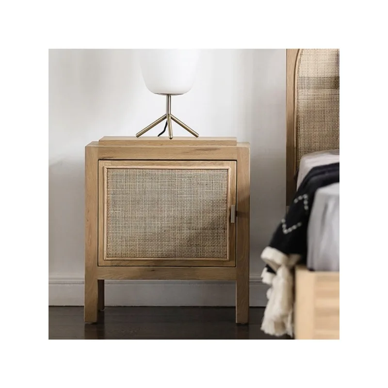 

Nordic rattan bedside table luxury Japanese solid wood locker B&B bedroom personality storage cabinet glass small apartment