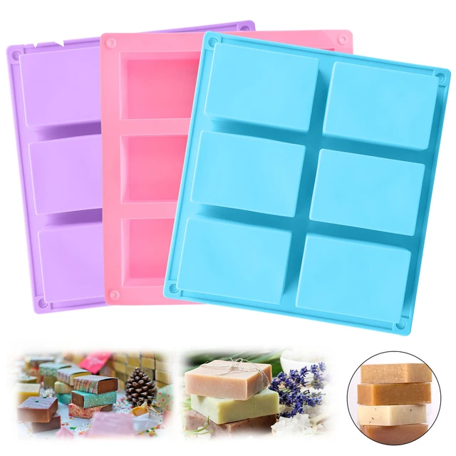 6 Cavities Silicone Soap Molds Oval Square Mould with Mixed Flower Patterns  DIY Handmade Craft Cake