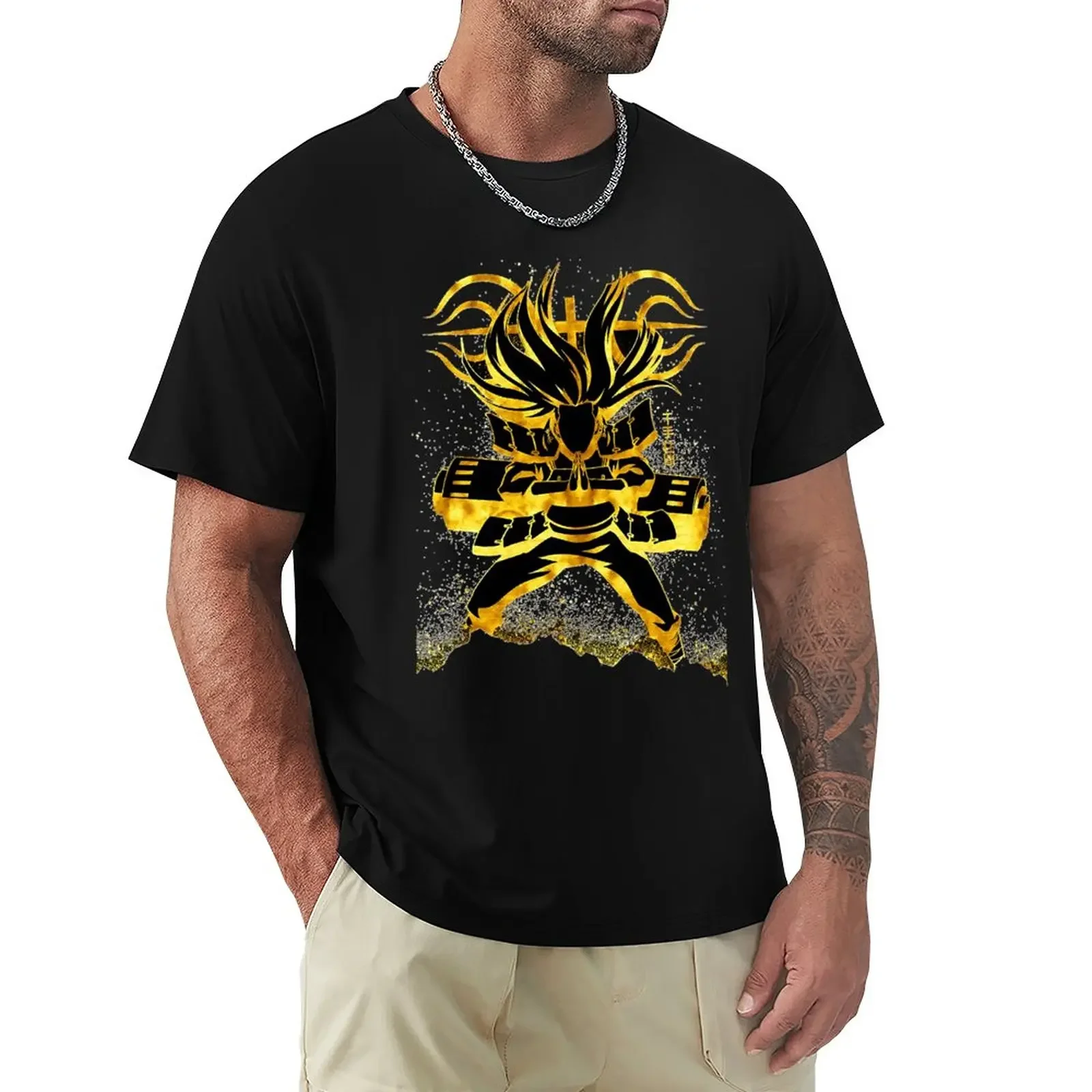 Фото Классическая быстросохнущая корейская модная мужская футболка Gold Senju Hashirama, Повседневная стильная футболка №1