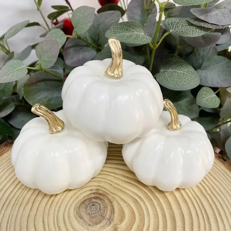 Small Artificial White Pumpkins Decorative Harvest Pumpkins for Fall Wedding Thanksgiving Halloween Table Centerpieces