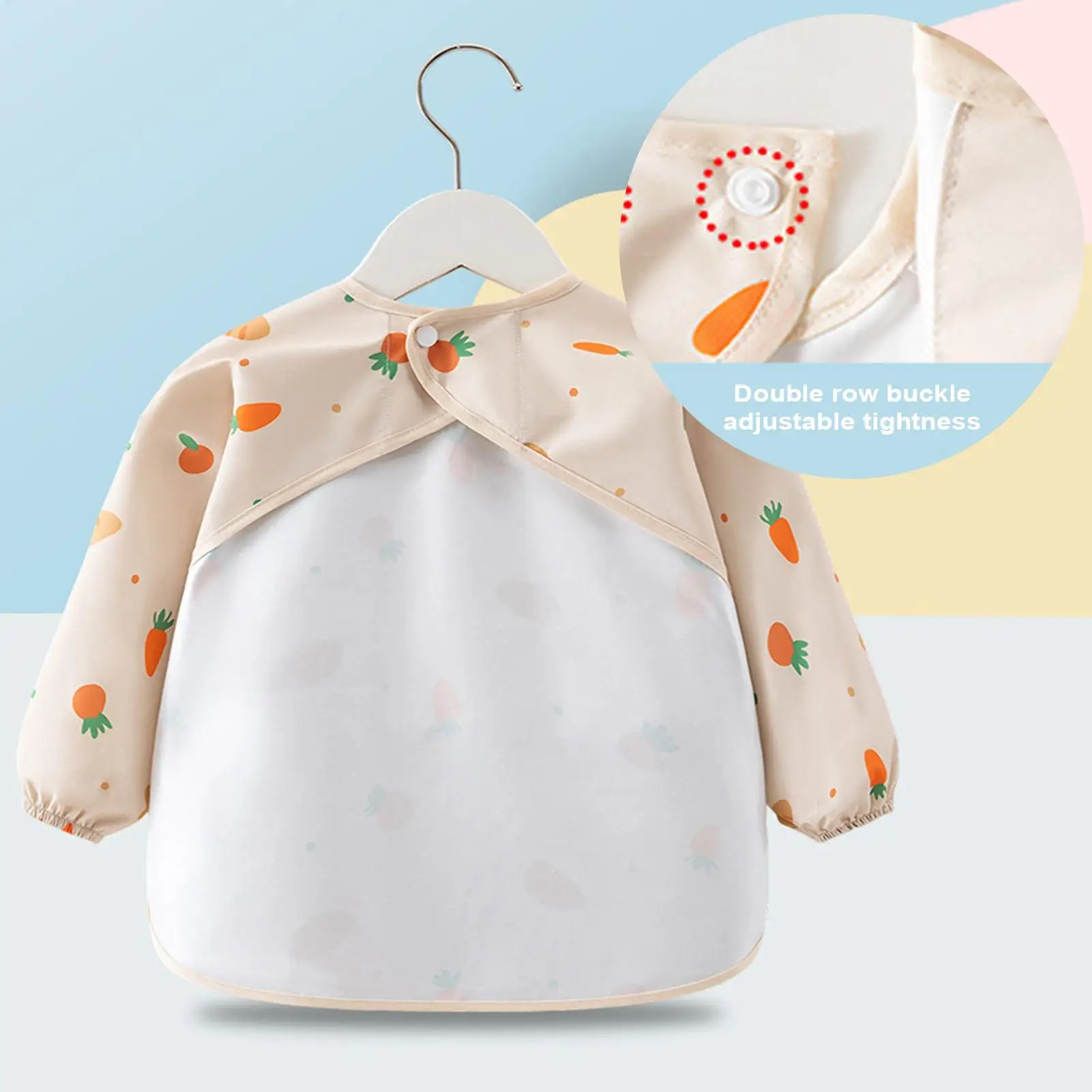 긴팔 방수 앞치마  스모크 턱받이 부드러운 소매 조절 가능한 이유식 스모크 긴팔  식사용 셔츠 턱받이