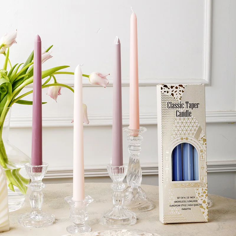Set Of 4 Coloured Taper Candles Long Unscented For Weddings_voghion.com