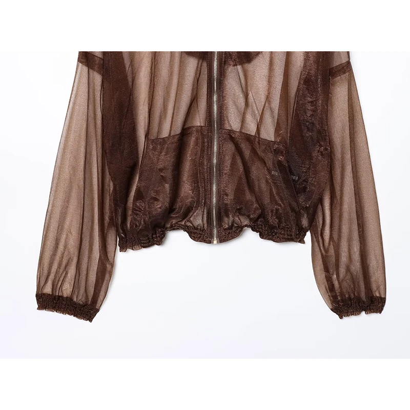 ジャケット・アウター YengYeng YENKYE New 2025 Women Semi-sheer Organza Hooded Jacket Front