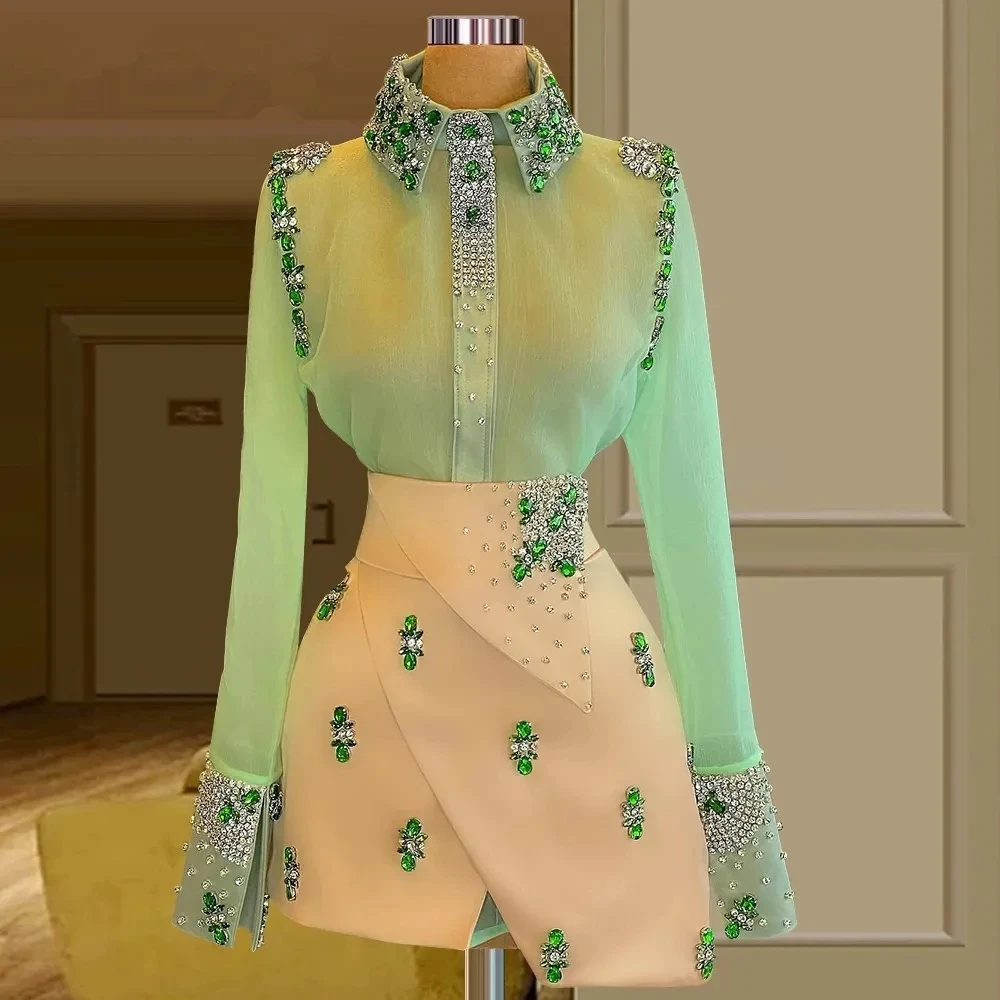 Cocktail Dress Lime Green Cocktail Dresses Sheath Long Sleeves Short Mini Chiffon Beaded Homecoming Dresses Haute Couture Customized