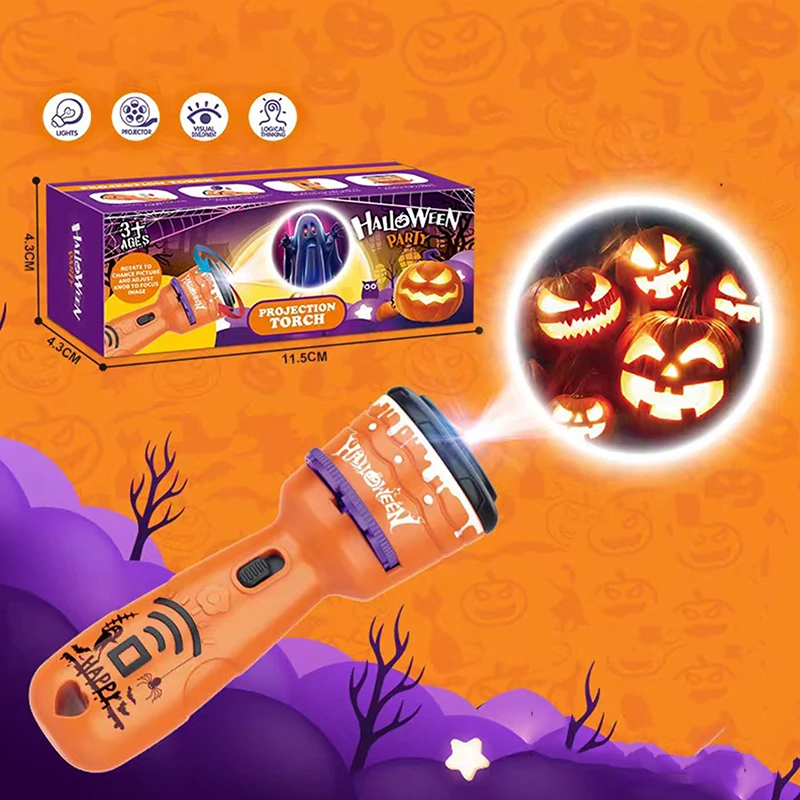 

Halloween Children Projector Flashlight, 3 Cards, 24 Halloween Patterns, Slide Projector Flashlight Kids Toy Gift Education