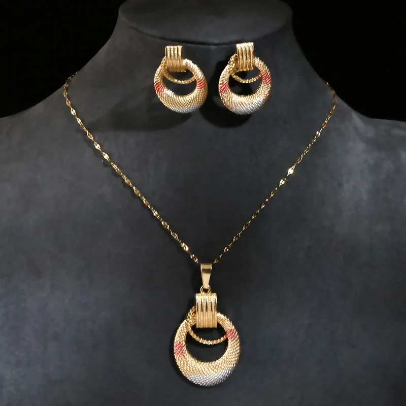 Fashion Simple Trendy Vintage Jewelry Set For Women Geometric Pendant Necklace Earrings Sets Jewelry - 5