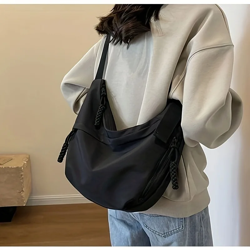 Oxford Cloth Crossbody Bag, Women's Casual Shoulder Bag with Multiple Compartments, Zipper Closure for Commuting, Work, Travel