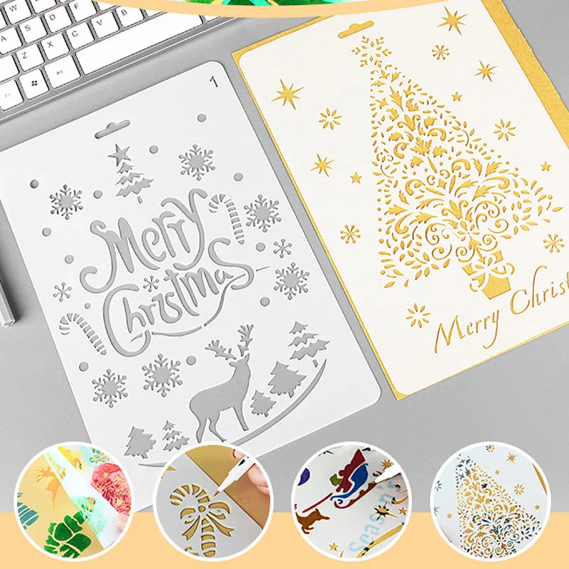 

Merry Christmas Templates for Drawing Stencils Ruler Lace DIY Decoration Tool PP Manual Notebook Accessories Stationery