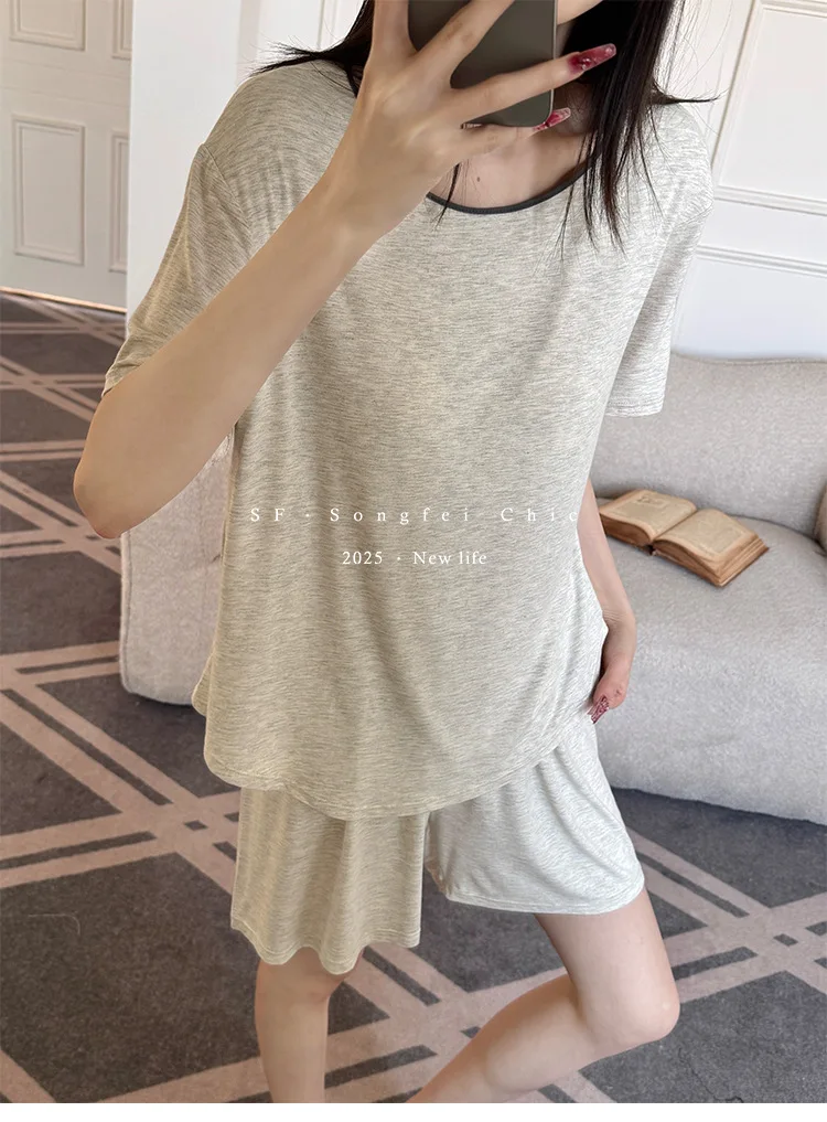 Koreanische Modal frauen Pyjamas Set Neue Komfort Bh Pad Kurzarm Shorts Anzug Weichen Sommer Pijama De Mujer Weibliche Nachtwäsche – Detail 14