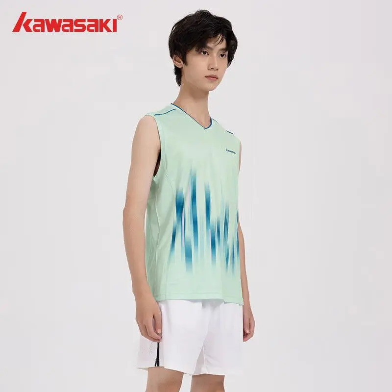 Kawasaki Badminton Clothing Men's V-neck Vest T-shirt Sweat-Absorbent Quick-Drying