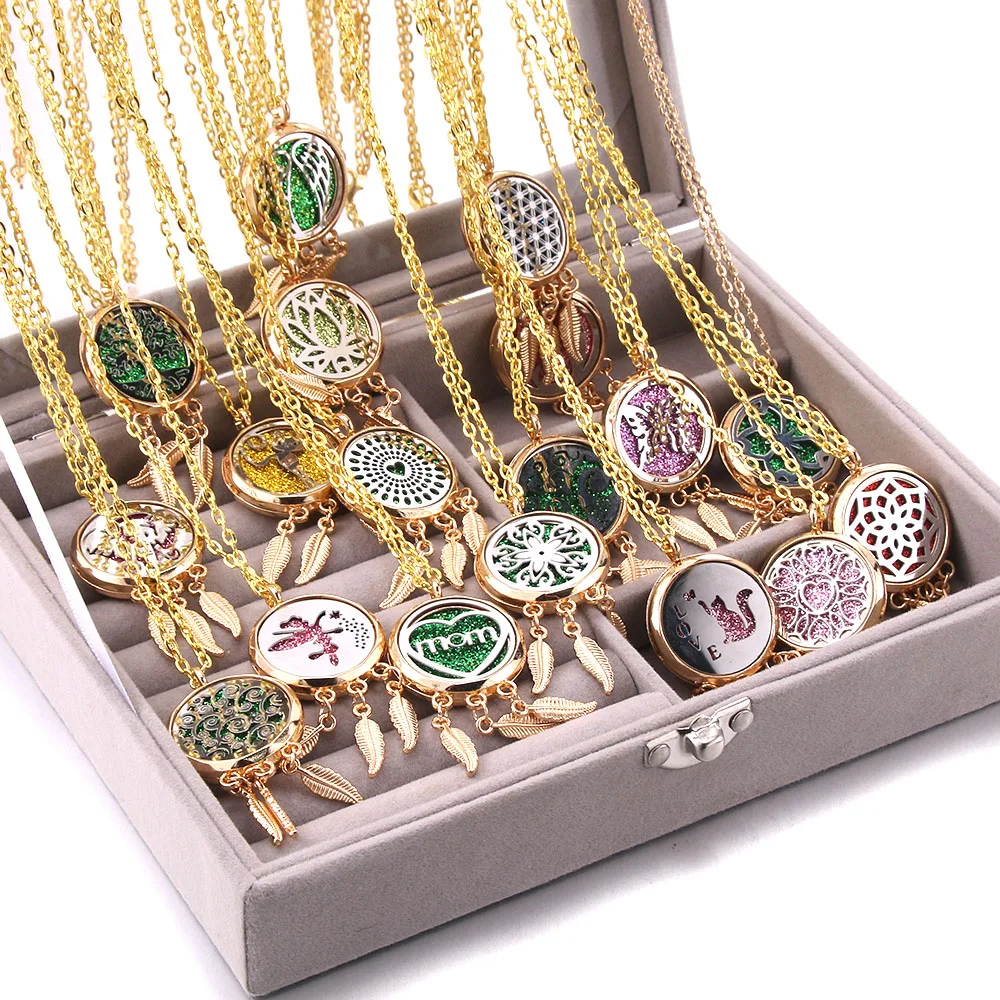 

10Pcs/Lot Mix Dream Catcher Amulet Essential Oil Diffuser Necklace Fashion Locket Pendant Aromatherapy Jewelry Gift Wholesale