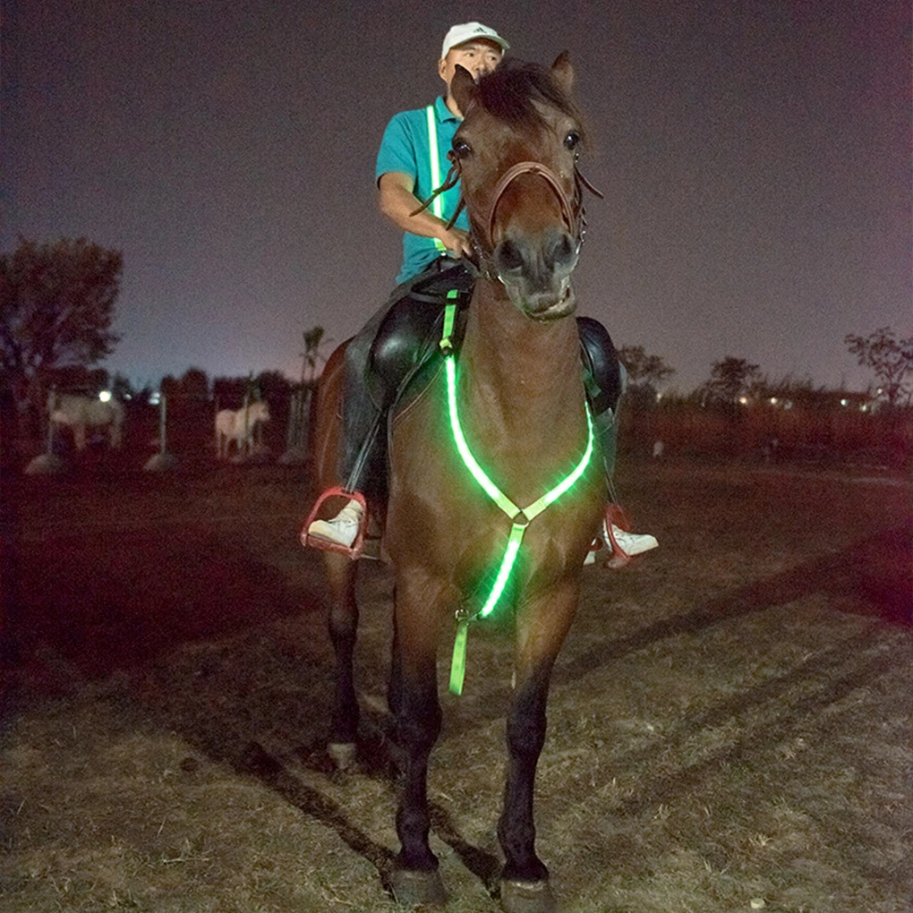 

Horse Webbing Harness Collar Breastplate Adjustable Night Visible LED Light Chest Belt Safe Riding Outdoor Equestrian Supplies