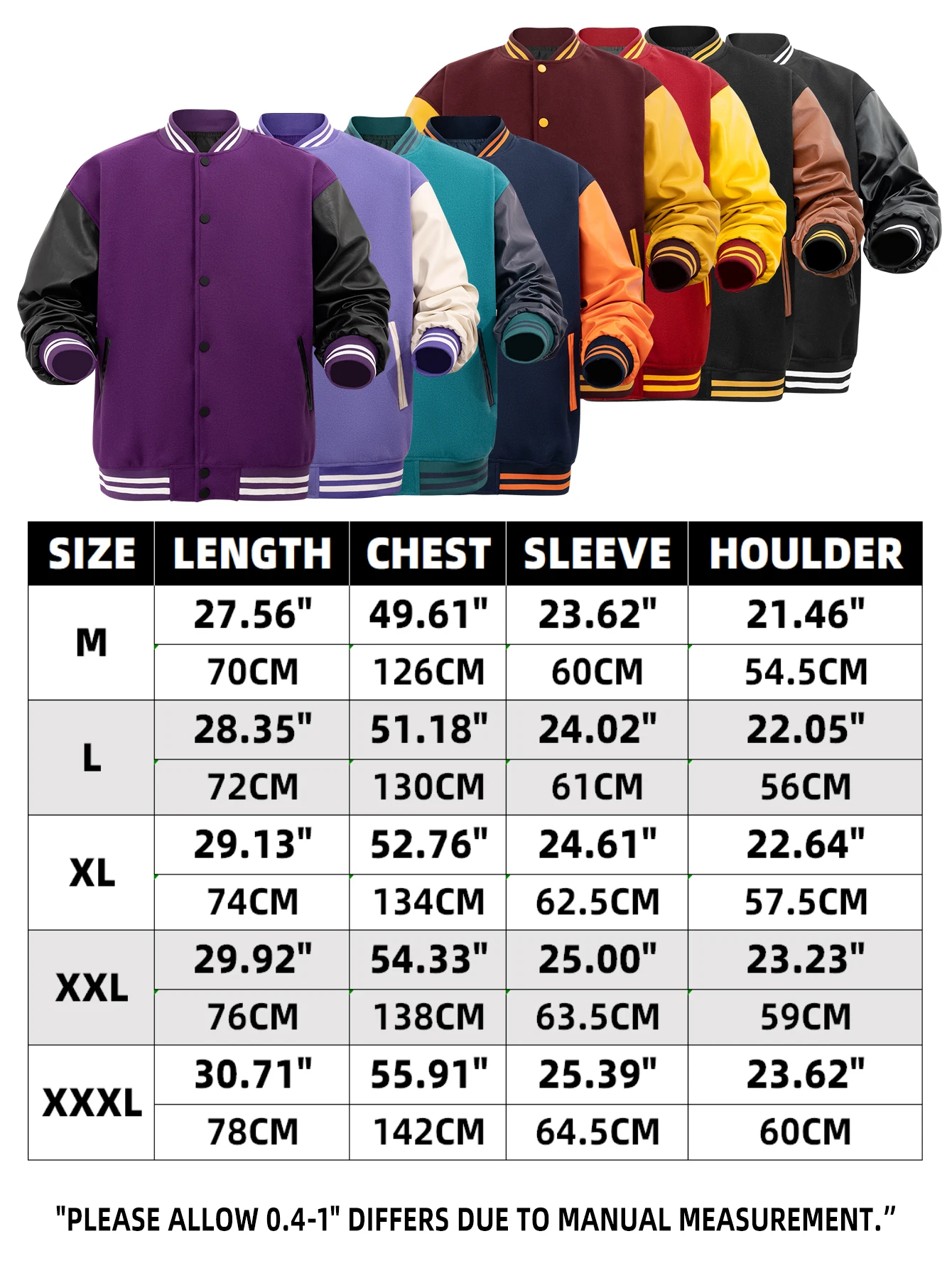 Mens Varsity Jackets Classic Baseball College&High School Wool+