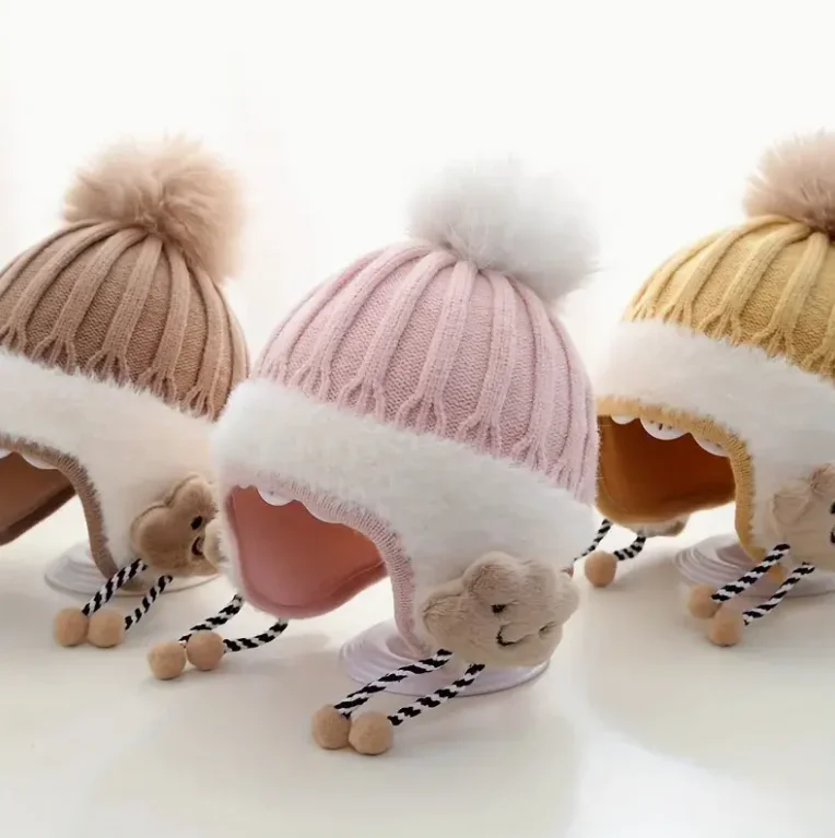 Autumn-Winter Warm Kids' Hats Soft Plush Knit Earflap Hats for Boys and Girls, Toddler Beanie, for Daily Outdoor Activities - Image 4