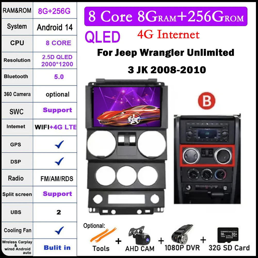

Android 14 для Jeep Wrangler Unlimited 3 JK 2008-2010 Автомобильная стерео мультимедийная камера для Carplay навигация видео GPS Радио авторадио