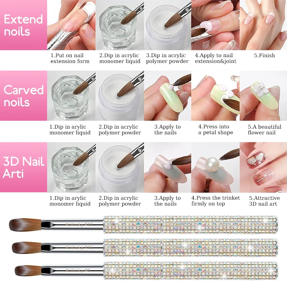 1pc Size#8-#18 Diamond Nail Kolinsky Brush,Acrylic Powder Nail Brush 4