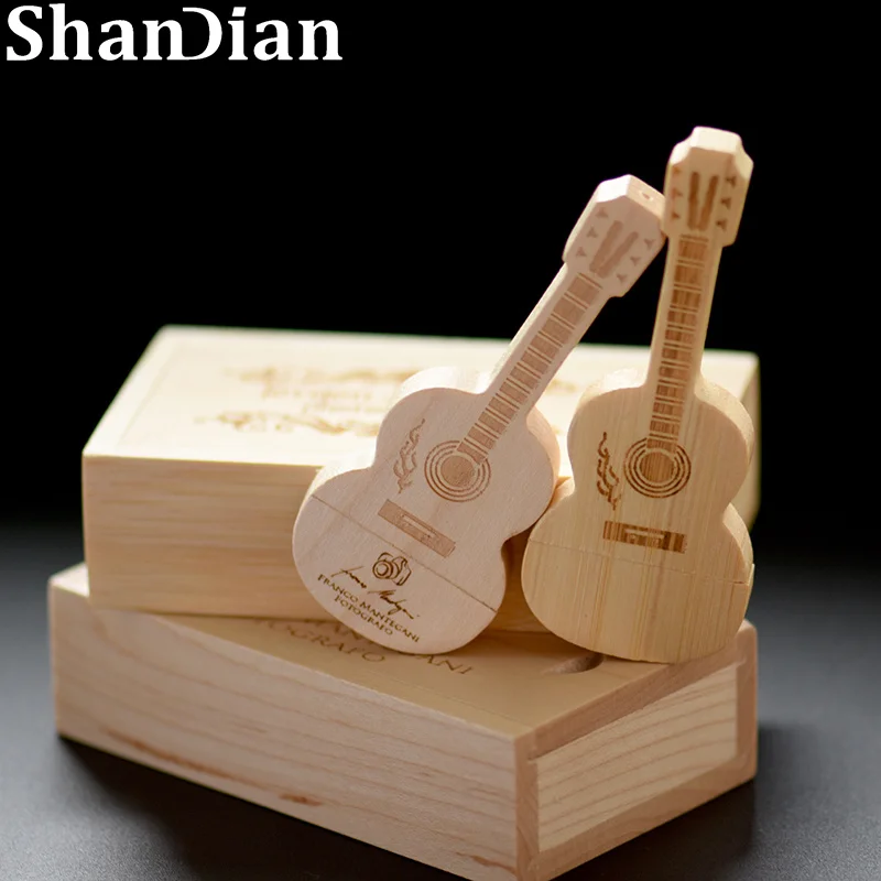 Logo Personalizzato Gratuito Chitarra In Legno Usb 2.0 Flash Drive 4G 8G 16G 32G 64Gb 128G Viene Fornito Con Portachiavi Pen Drive Scatola Regalo Memo