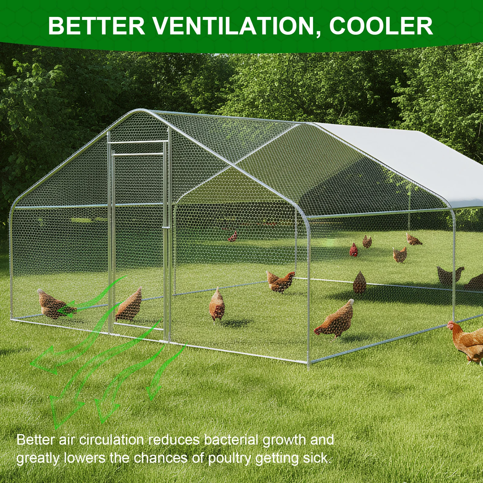 9.84x13.12x6.56FT Chicken Playpen Enclosure with Cover Chicken House Spire Shaped for Outdoor and Yard Farm Use