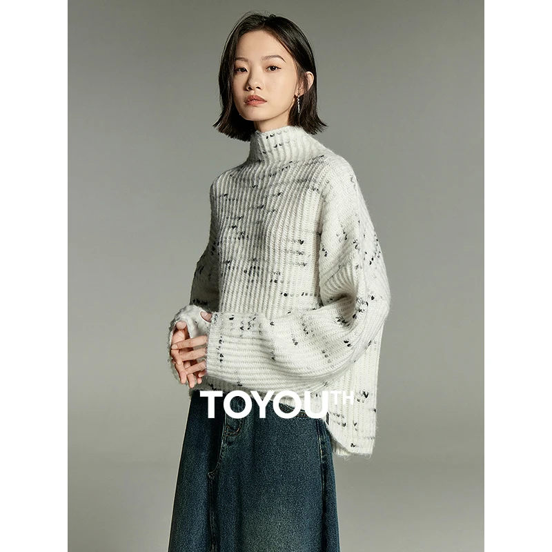 

Toyouth Women Sweater 2023 Winter Long Sleeve Half High Collar Loose Knitwear Retro Tie Dye Design Fashion Versatile Clothes