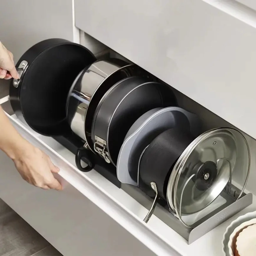 Kitchen Storage Solution Expandable Stainless Steel Rack for Pan Pot Lid Cutting Board Dish Drying and Cookware Organizer 6
