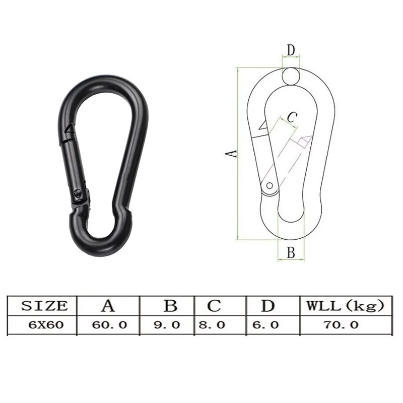 Description Picture 2 of item5PCS Iron Material Electrophoresis Black Surface Carabiner Snap Hook 6MM