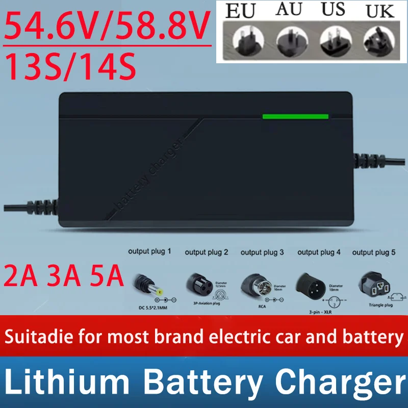 48V 52V 2A 3A 5A lithium-ion charger 13S 14S 54.6V 58.8V 18650 21700 ...