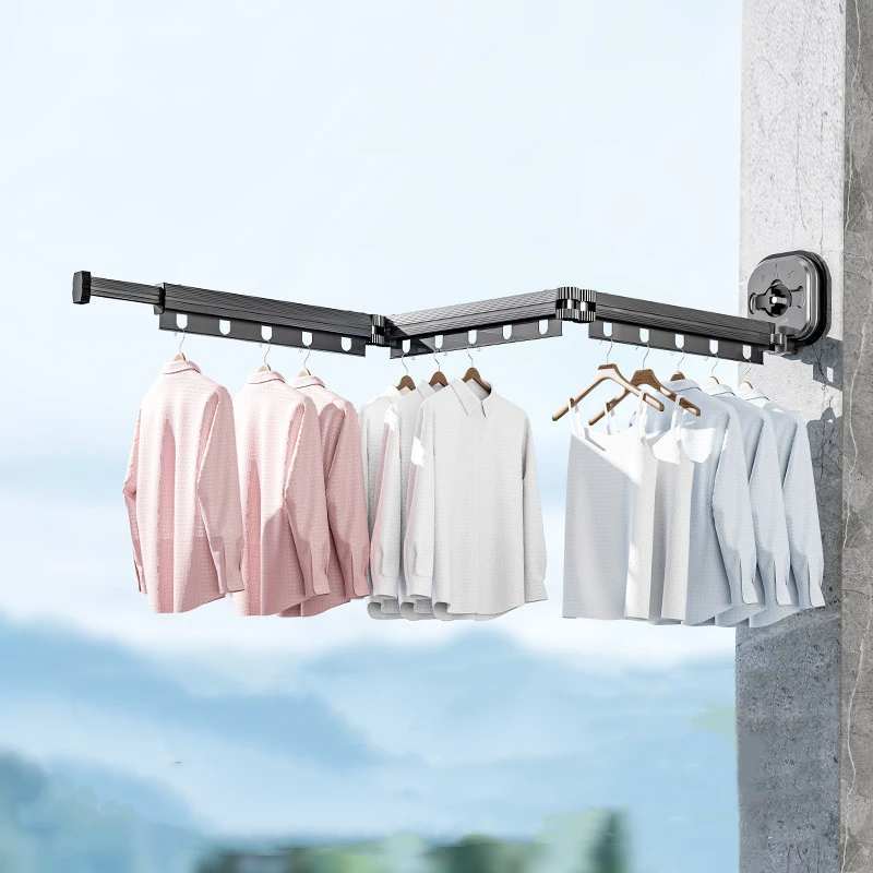 Suction Cup Retractable Cloth Drying Rack Household Wall Mount Laundry Drying Ra