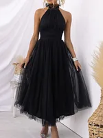 Elegant Women’s Backless Long Dress with Halter Neck