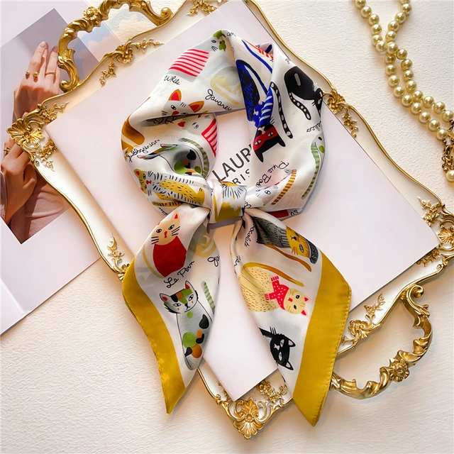 Silk Square Scarf Women Satin Bandana Print  Scarves Head Band Fashion Lady Hair Shawl and Wrap Female Neckerchief Hijab 2022 FJ565-1