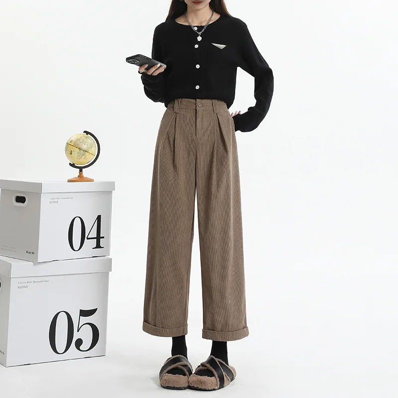 

2023 Autumn/Winter New Korean Version Pants Women's Style Corduroy High Waist Loose Straight Leg Wide Leg Pants Casual Pants