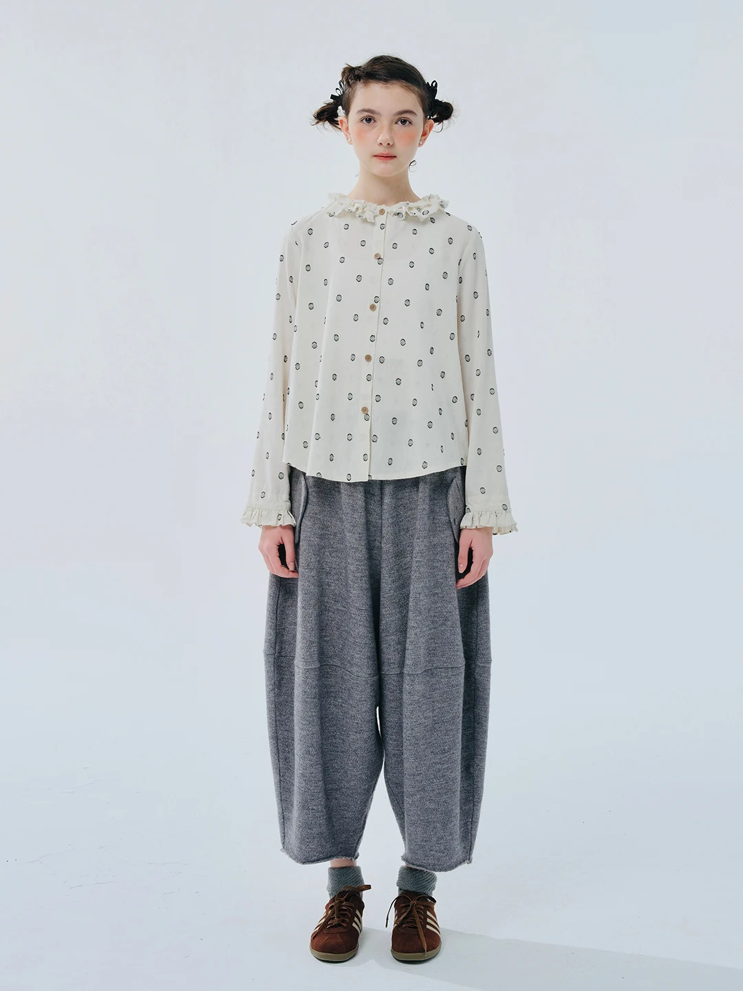 IMAKOKONI original design elastic waist solid color pocket casual trendy nine-point pants wide-leg pants women's spring 244444
