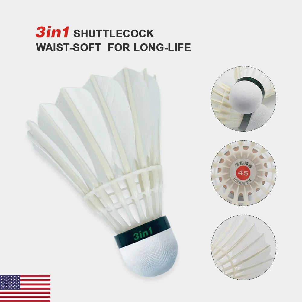 12Pcs Dmantis D45 3in1 Training Goose Feather Shuttlecocks Birdies Hybird Shuttlecock Badminton Balls Indoor Outdoor Sports