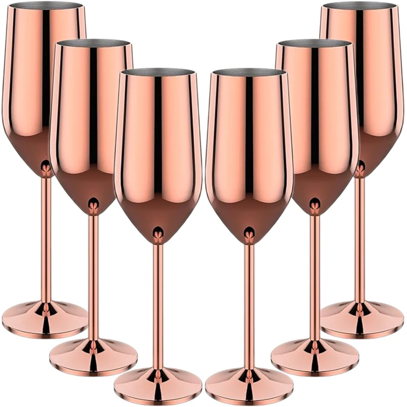 6Pcs Stainless Steel Unbreakable Metal Wine Glasses 220ml/250ml Cocktail Cups for Bar Drinking Glasses