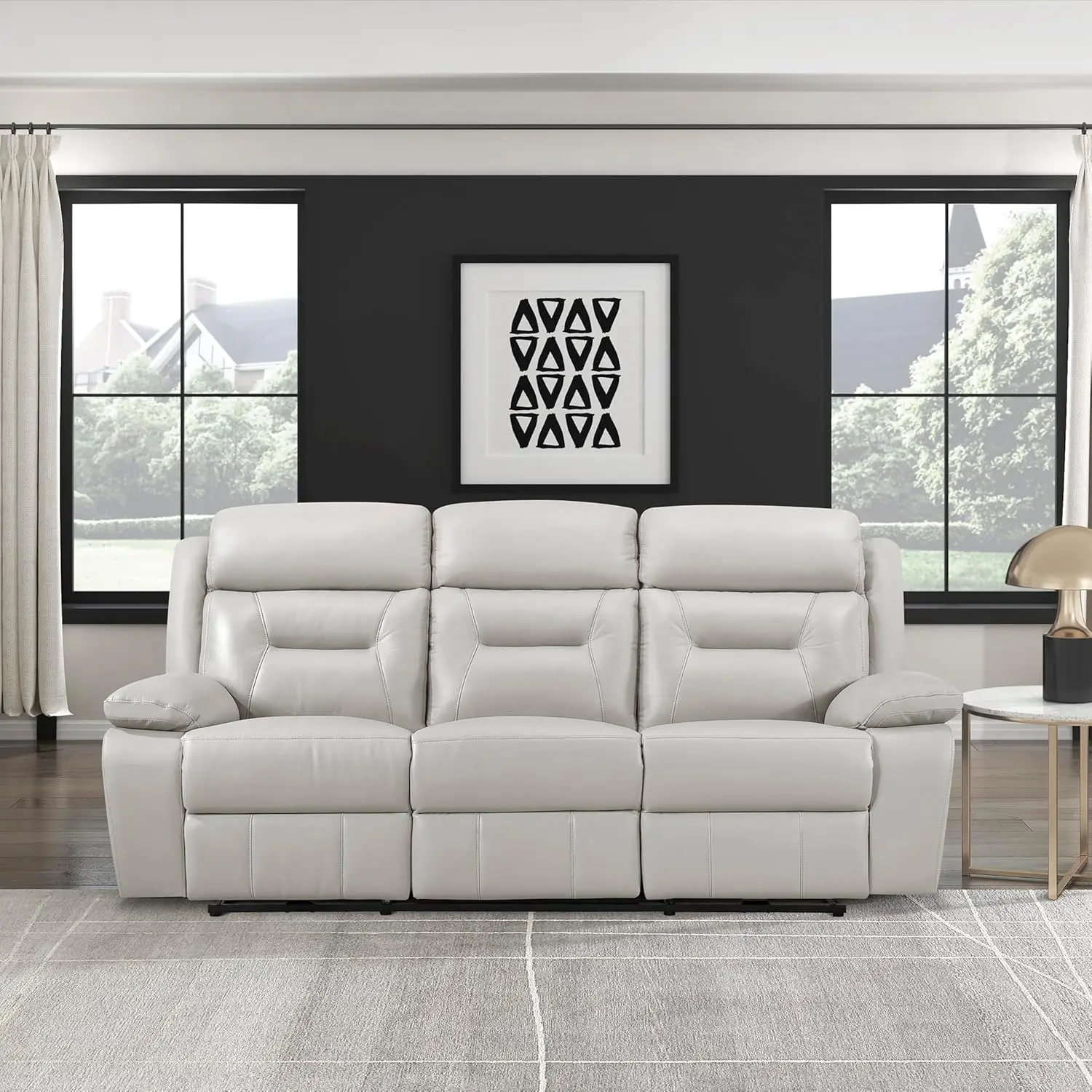 Power Double Recliner Sofa, Top Grain Leather Match Reclining Sofa with Pillow Top Armrests, Home Theater Seating, Wall Hugger