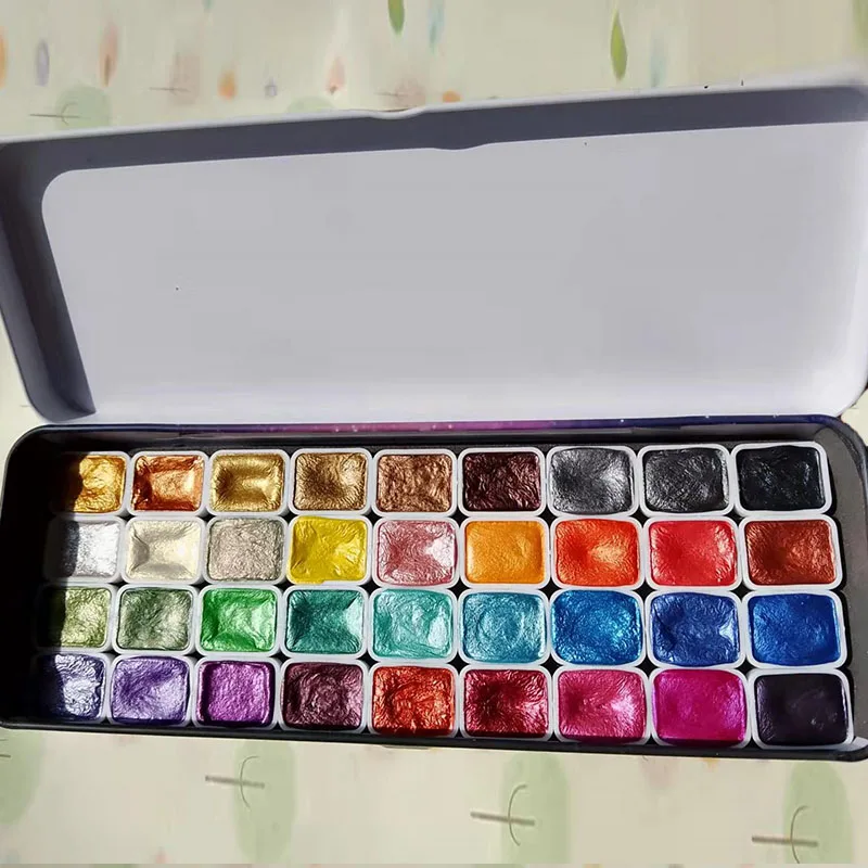 36Colors 1ml Pearlescent Watercolor Pigment with a free water brush pen