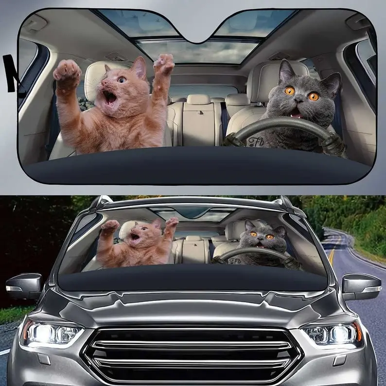

Funny Surprising Cat Car Sunshade Windshield, Cat Surprise, Cat Driving Car, Cat Lover,