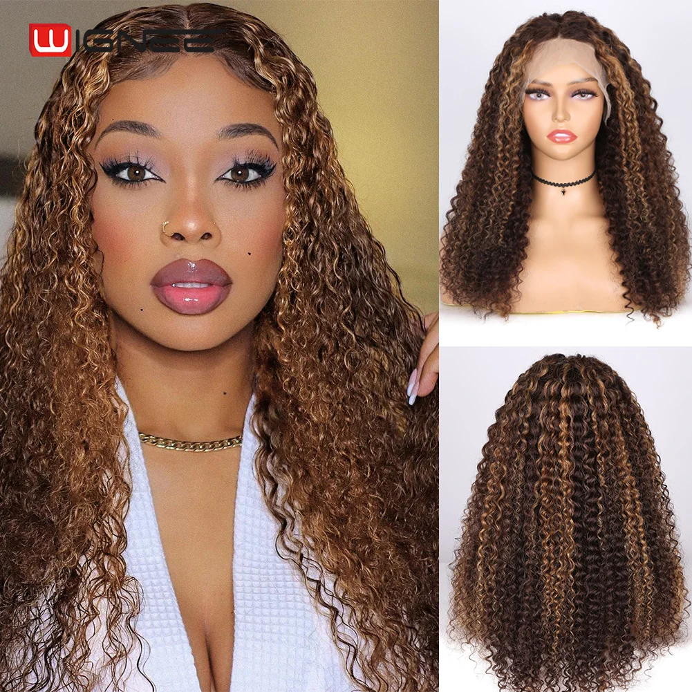 Wignee Highlight Curly Lace Front Human Hair Wigs 180% Density Honey Blonde Colored HD Deep Wave Brazilian Human Hair Wig Sale