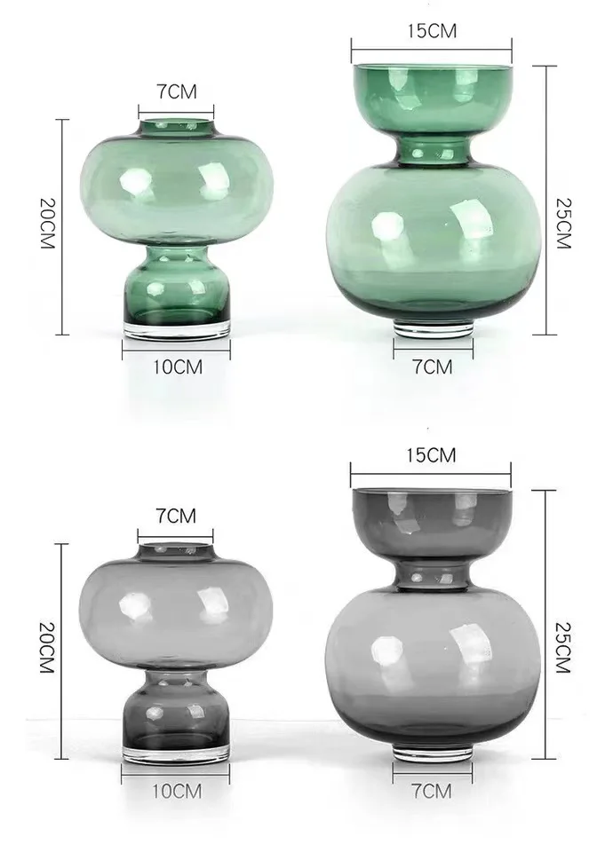 Glass Vase Green Round Gourd Floral Vase Hydroponic Flower Pot Geometric Circle Terrarium Home Decoration Accessories Vases Pots 5