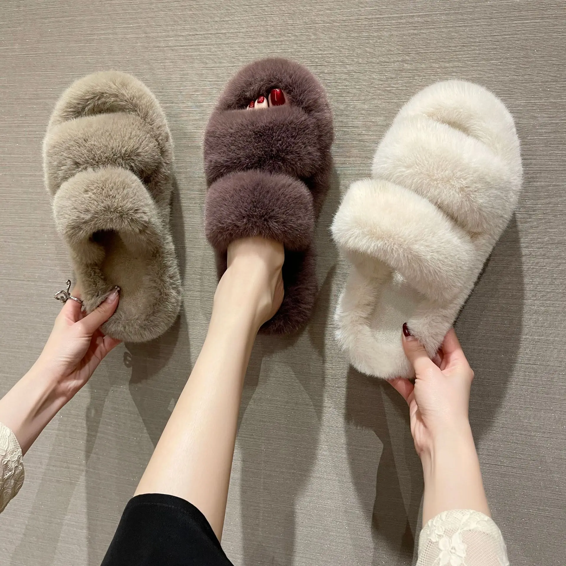 

Fashionable Woolen Slippers women wear 2022 new Korean version of thick-soled shoes autumn and winter household cotton slippers