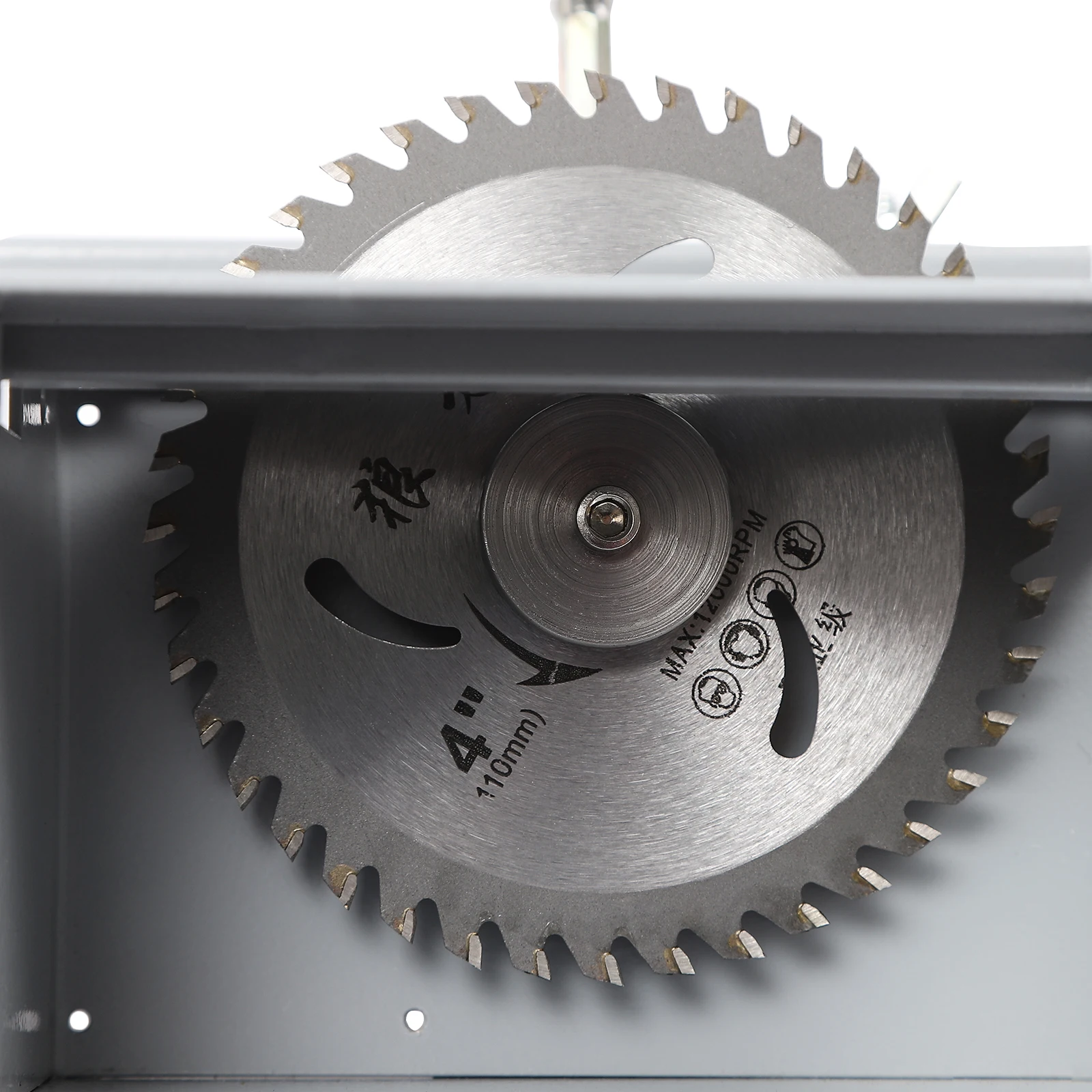 Elektrische Mini-Tischkreissäge, 4,33 Zoll, Kreuzschnitt-Gleitsäge mit 7-Gang-Einstellung, 0–90 ° Winkelschnitt, 96 W Motor aus reinem Kupfer für Holz – Detail 15