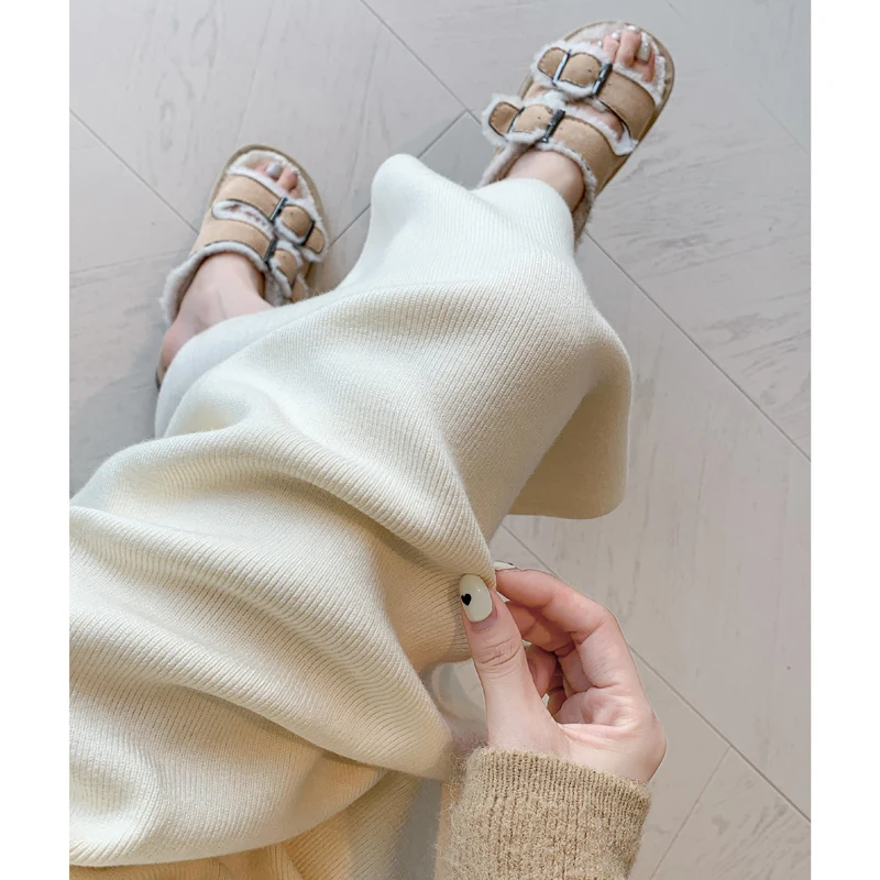 Pregnant Women Clothing Autumn Winter Maternity Simple Half Skirt Casual Knitted One-step Skirt Split Pregnancy