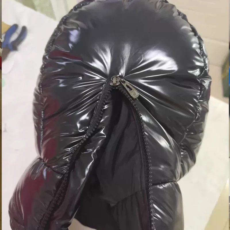 ABDL 성인용 다운 필드 캡 모자 부드럽고 푹신한 광택 방수 후드 탄성 드로스트링 고정 랩 초경량 따뜻한 모자 수제