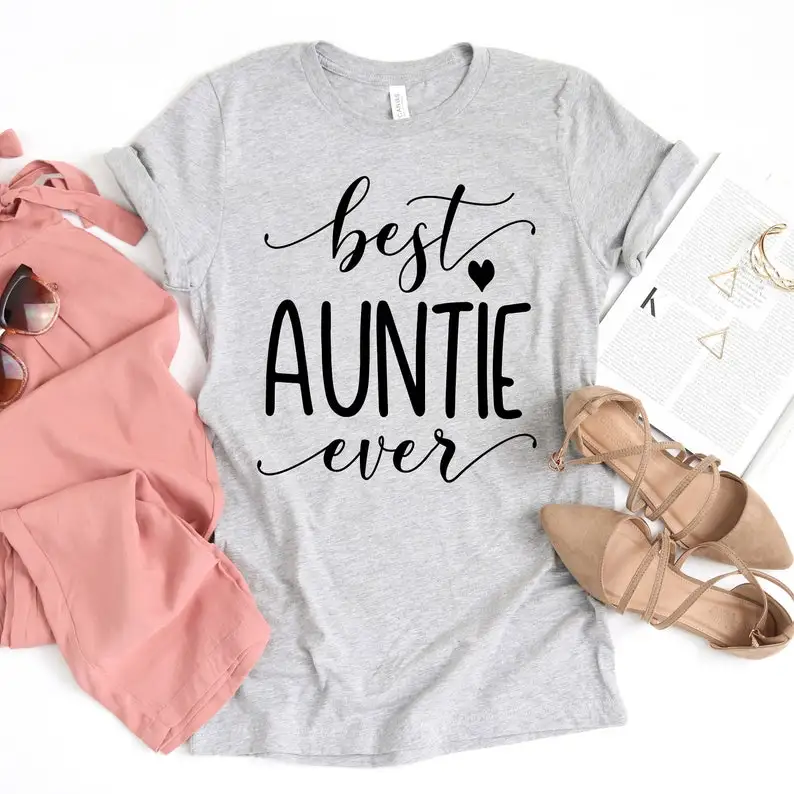 

Best Auntie Ever Shirt Aunt Gifts Fashion Short Sleeve Mom Women Cotton Harajuku Funny Graphic Female Clothing O Neck Tshirts