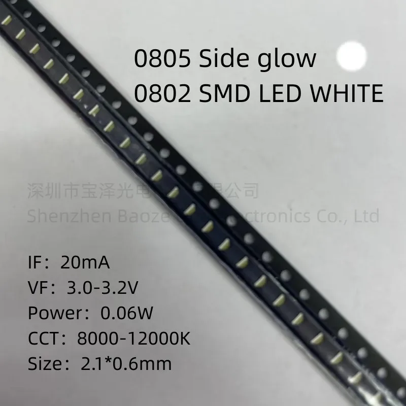 0802 Smd Led Bianco 2.1*0.6Mm Perline Per Lampade Di Alta Qualità Ad Alta Luminosità 0805 Luminescenza Laterale