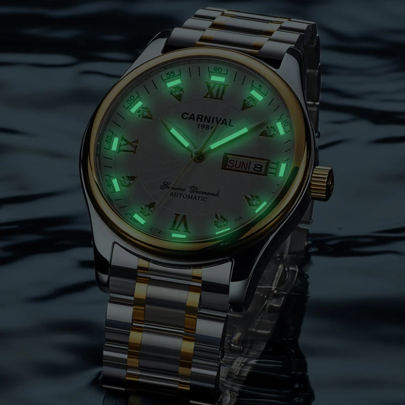 CARNIVAL Luxury Brand Men Watch Luminous 3ATM Waterproof MIYOTA Automatic Mechanical Steel Watches Relogios Masculino