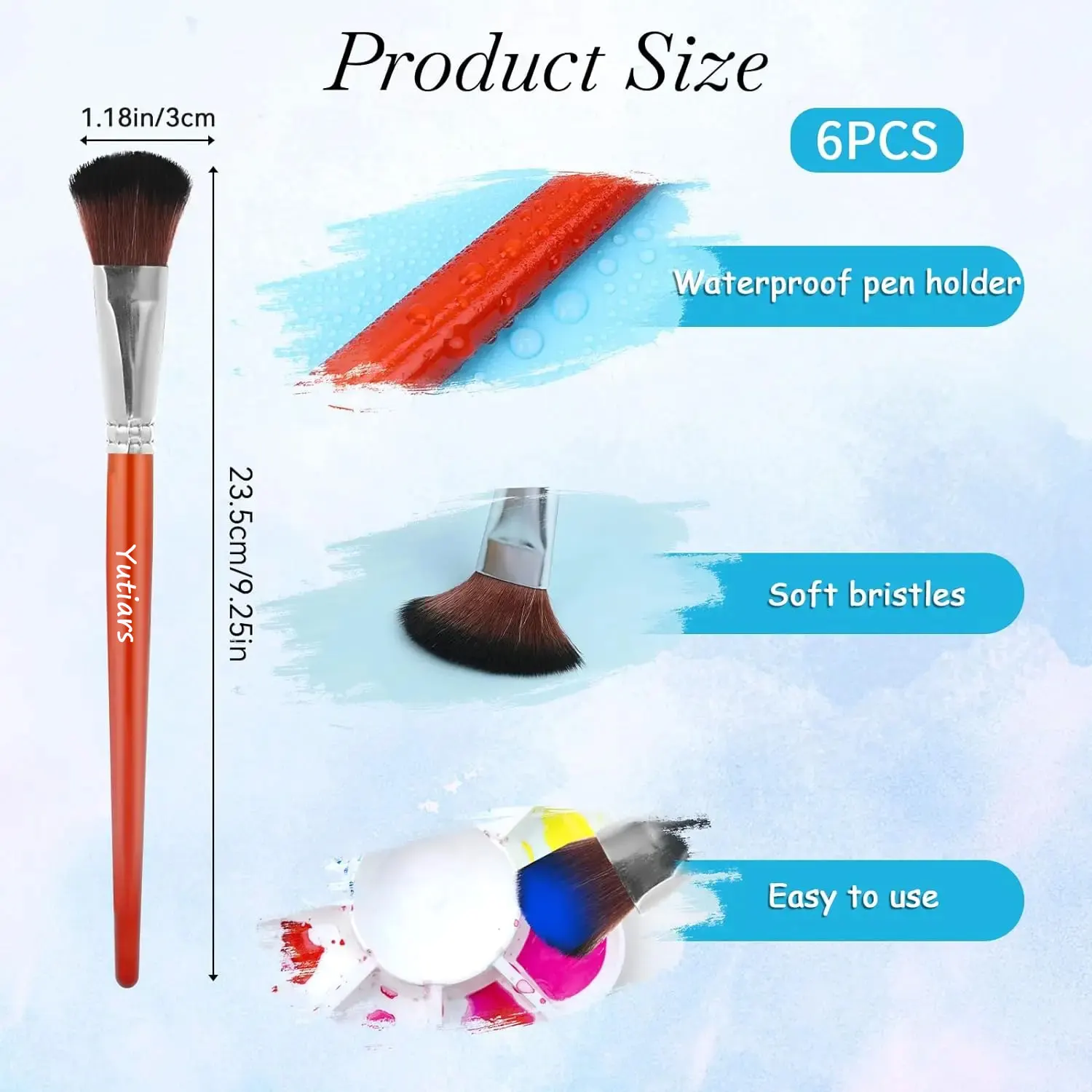 6pcs Mop Brush For Acrylic Painting 1 Inch Blending Brush Paint Brushes For Acrylic Face Body Painting Oval Mop Acrylic Brush 5