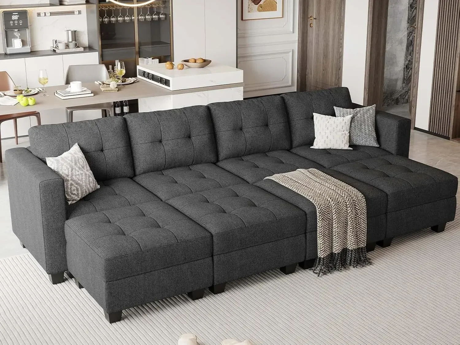 Description Picture 4 of itemModular Sleeper Sofa with Wide Chaises Convertible Sectional Sofa Bed Modular Sleeper Sectional Couch Bed Dark Grey