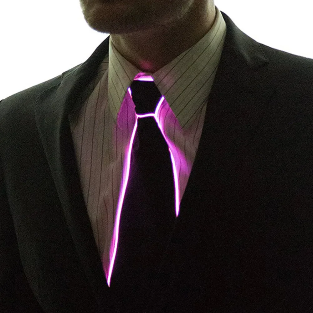 Men Glowing Tie EL Wire Neon LED Luminous Party Haloween Christmas Luminous Light Up Decoration DJ Bar Club Stage Prop Clothing